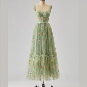 Pale Mint Green floral embroidered special occasion dress tulle fairy corset